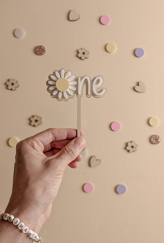 Cake Topper „one“ Motivstecker Daisy Blume zum 1. Geburtstag