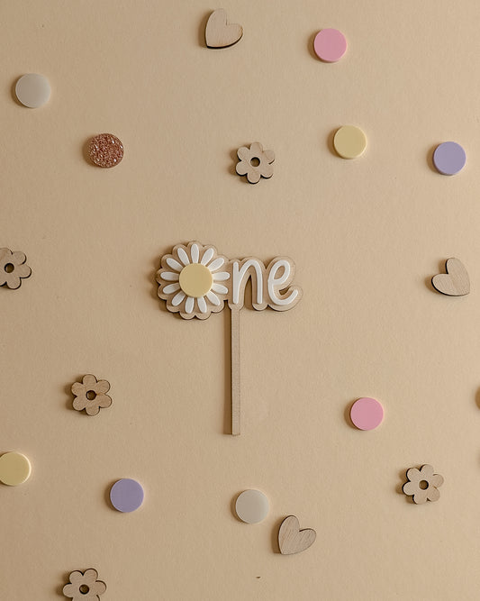 Cake Topper „one“ Motivstecker Daisy Blume zum 1. Geburtstag